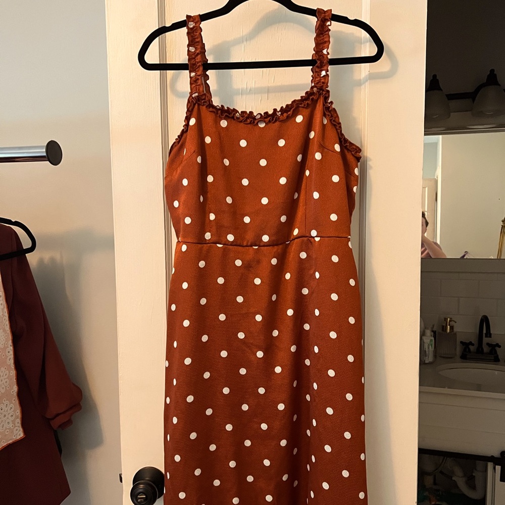 Satin Polka Dot Dress w/ Ruffle Details